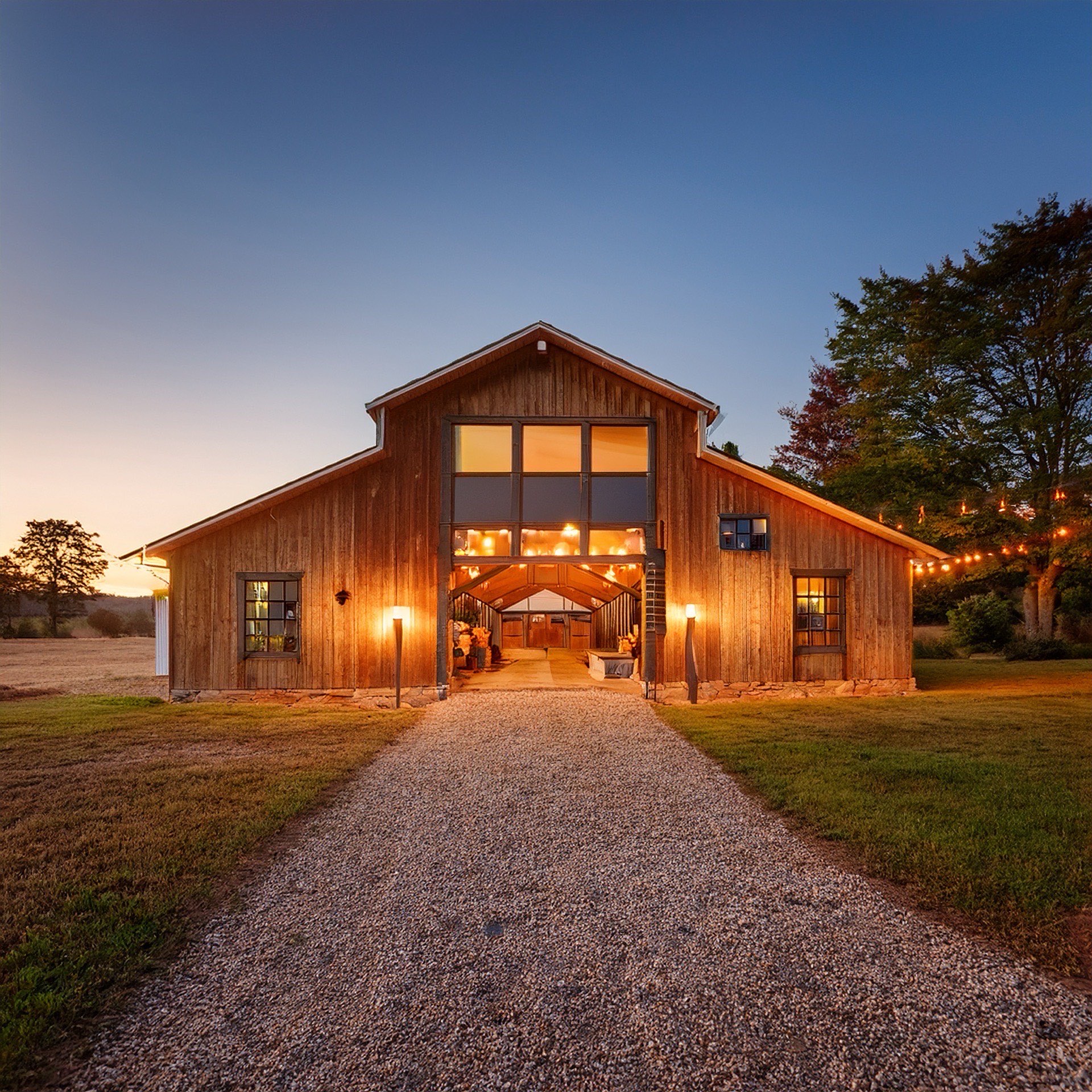 The Bellamy — historic barn venue at golden hour