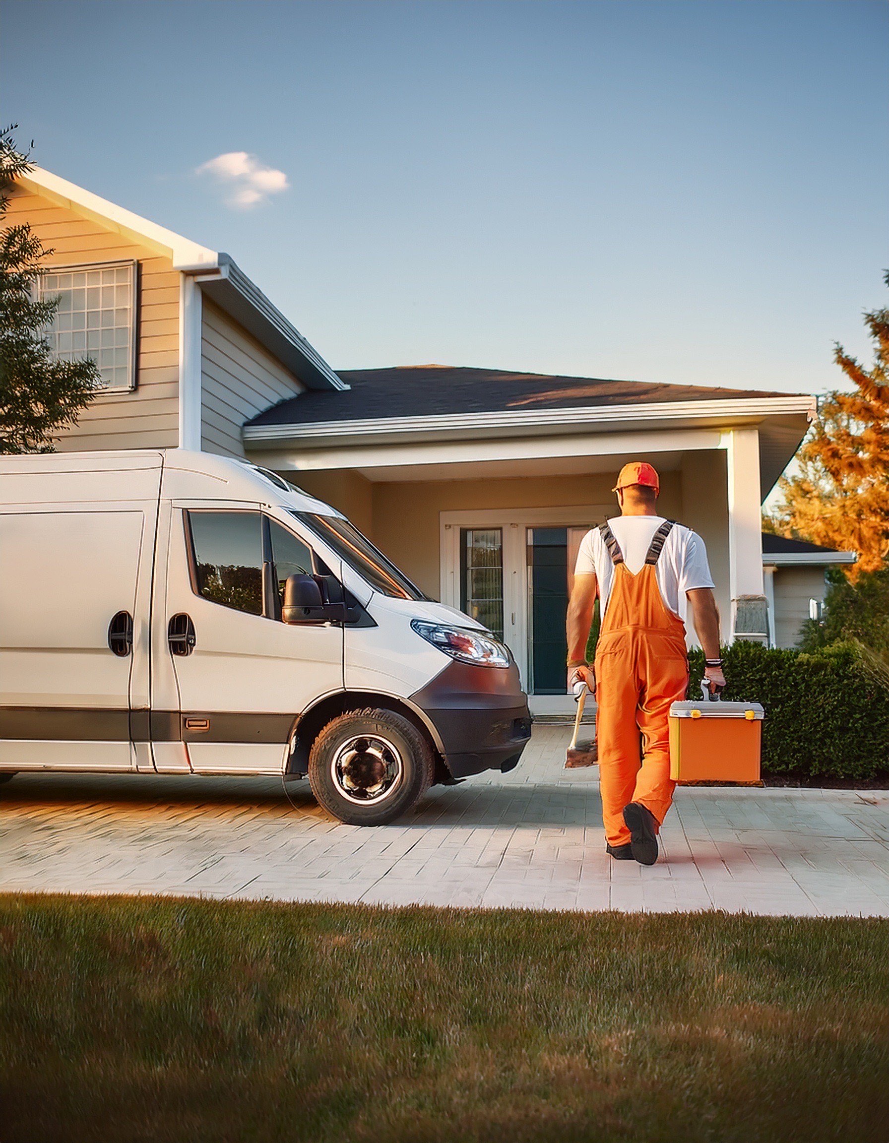 Summit Climate — HVAC service van arriving at suburban home