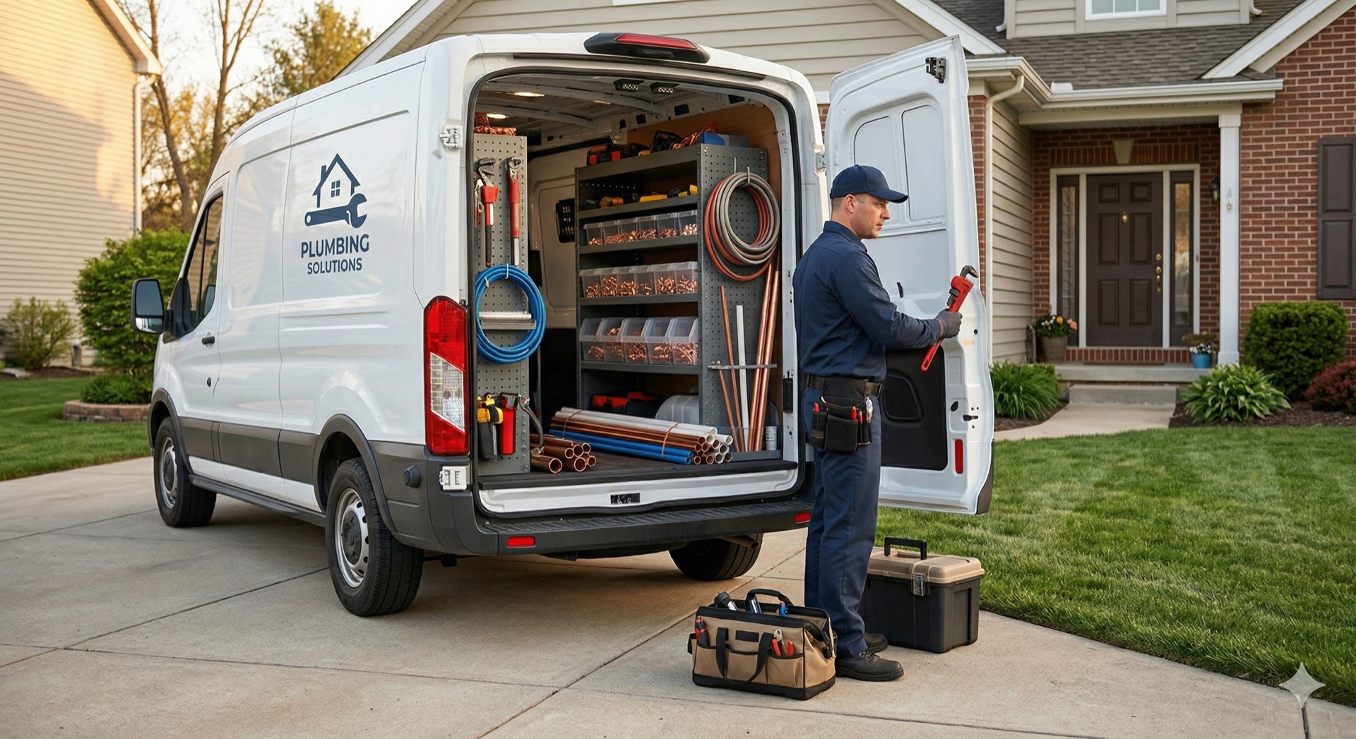 Ridge and Pipe Plumbing service van with organized equipment