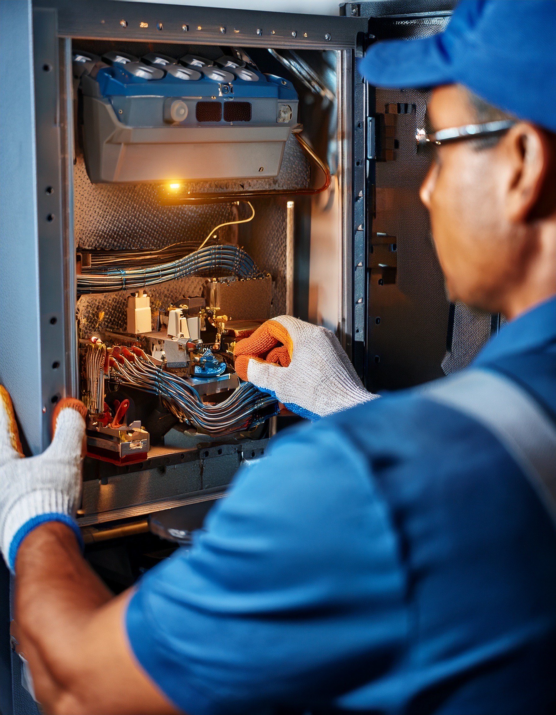 Licensed HVAC technician servicing heating equipment